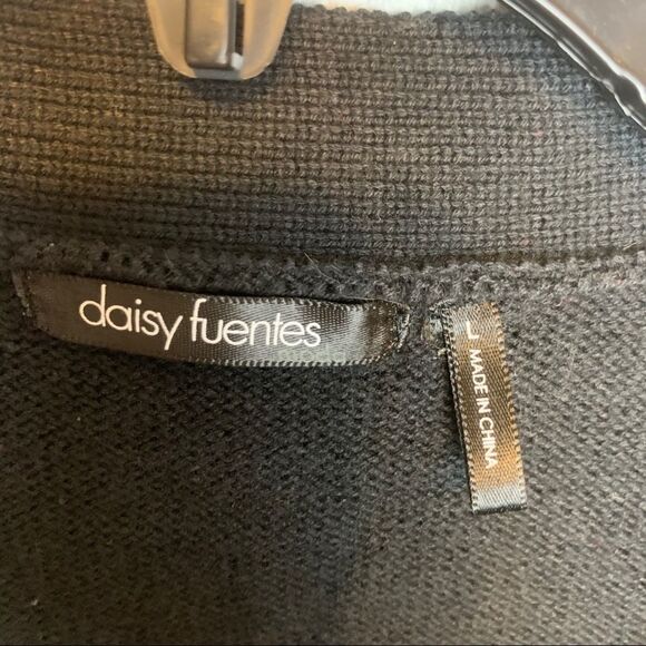 Daisy Fuentes solid Black Wrap V neck Long Sleeve cotton Sweater size L V neck - Picture 5 of 11